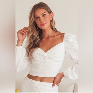 Lulu's White Puff Sleeve Crop Blouse